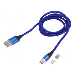 Cablu USB Magnetic 1m Albastru 3A Textilă | Electronic-mag.ro | Componente Electronice
