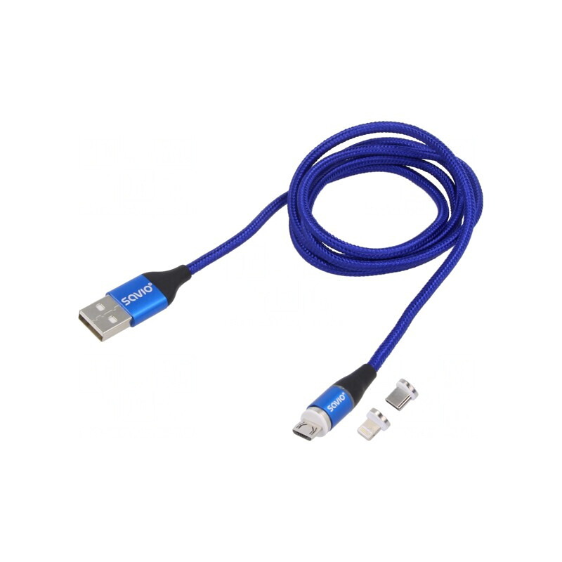 Cablu USB Magnetic 1m Albastru 3A Textilă | Electronic-mag.ro | Componente Electronice