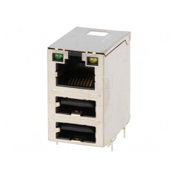 Soclu RJ45 USB A THT 8p8c în unghi | Electronic-mag.ro | Componente Electronice
