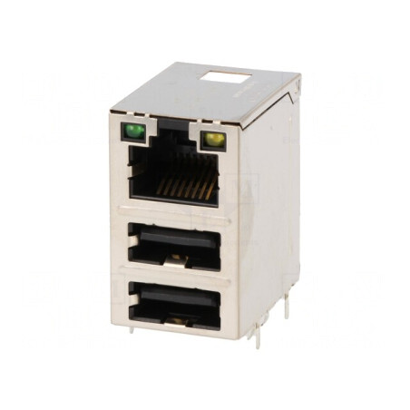 Soclu RJ45 USB A THT 8p8c în unghi | Electronic-mag.ro | Componente Electronice