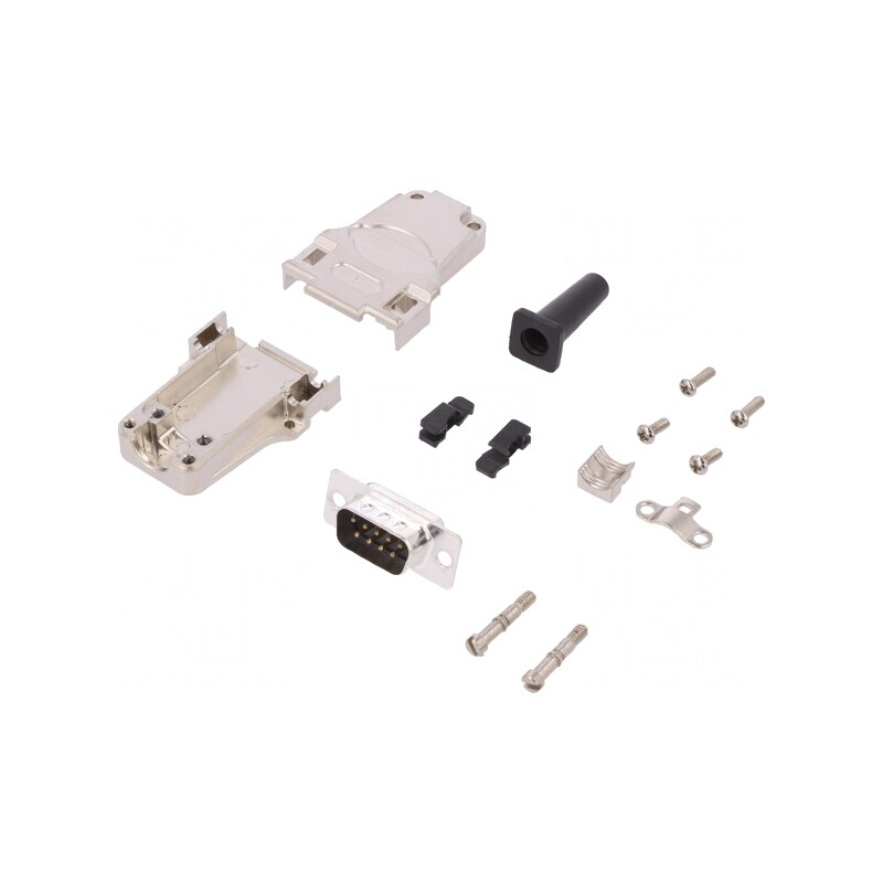D-Sub 9 PIN Mufă Tată Neagră Kit Complet | Electronic-mag.ro | Componente Electronice
