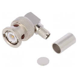 Adaptor BNC tată unghi 90° 50Ω pentru cablu PTFE