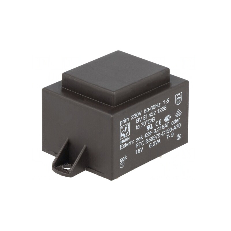 Transformator Încapsulat 6VA 230V AC 18V 334mA PCB BVEI | Electronic-mag.ro | Componente Electronice