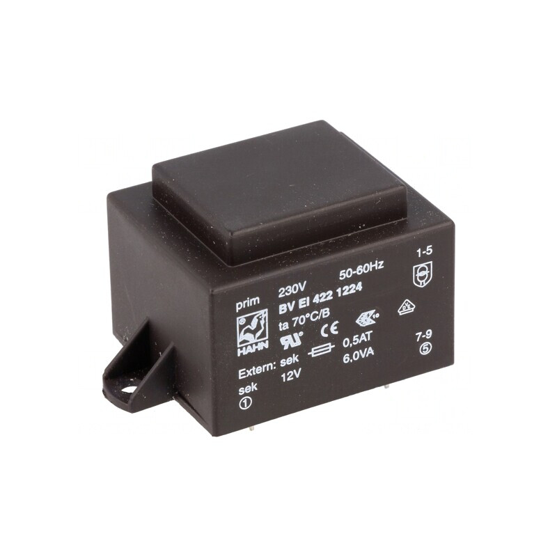 Transformator încapsulat 6VA 230V AC 12V 500mA PCB | Electronic-mag.ro | Componente Electronice