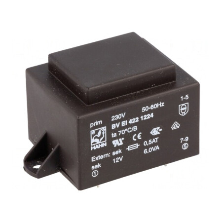 Transformator încapsulat 6VA 230V AC 12V 500mA PCB | Electronic-mag.ro | Componente Electronice