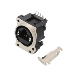 Soclu RJ45 XLRnet Cat 5e cu Buton THT 90° | Electronic-mag.ro | Componente Electronice