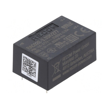 Convertor AC/DC 2W 85-305VAC la 3.3VDC 600mA 68% PCB 4000V | Electronic-mag.ro | Componente Electronice