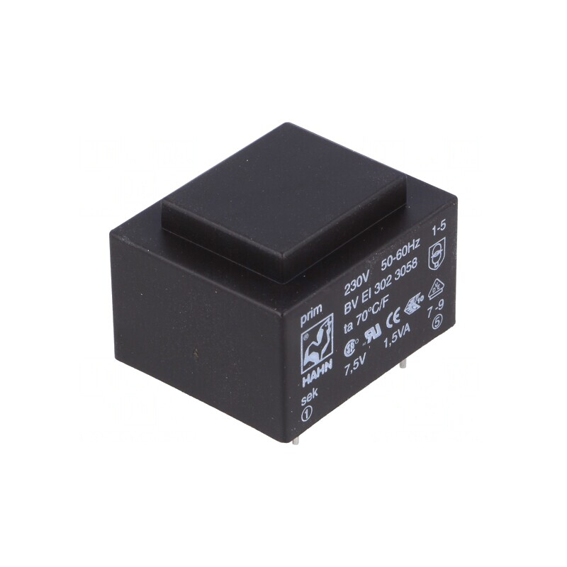 Transformator încapsulat 1,5VA 230VAC 7,5V 200mA PCB | Electronic-mag.ro | Componente Electronice