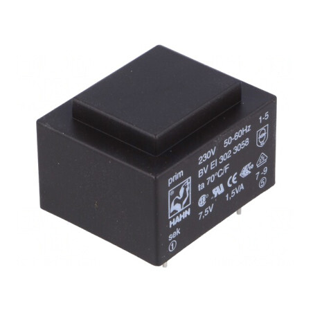 Transformator încapsulat 1,5VA 230VAC 7,5V 200mA PCB | Electronic-mag.ro | Componente Electronice