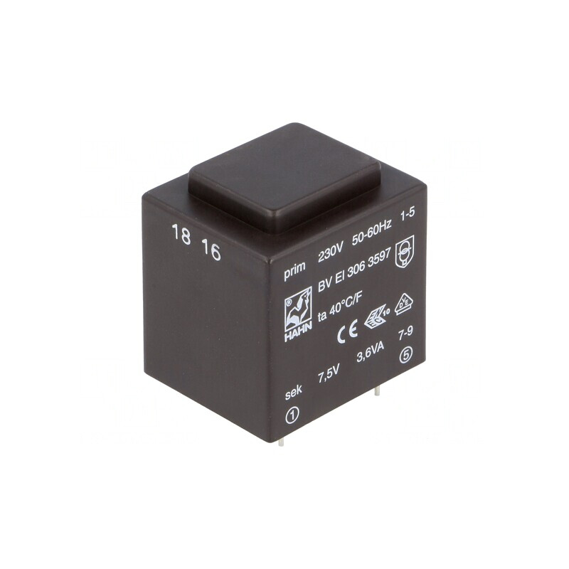 Transformator încapsulat 3,6VA 230V 7,5V 480mA PCB | Electronic-mag.ro | Componente Electronice