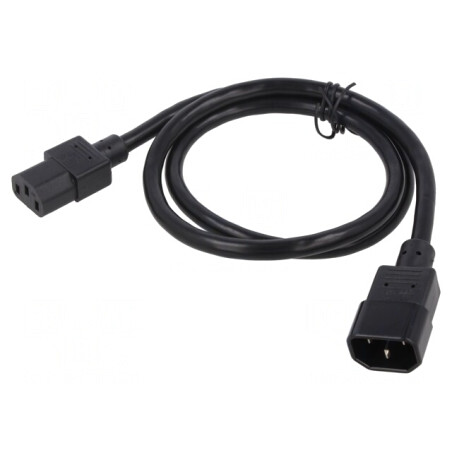 Cablu Alimentare 1m Negru 3x18AWG IEC C13-C14 10A | Electronic-mag.ro | Componente Electronice