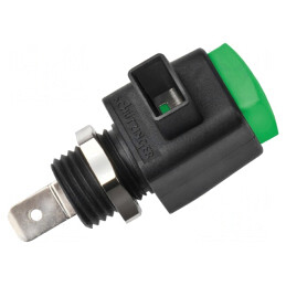 Clemă de laborator verde 300VDC 16A 44mm | Electronic-mag.ro | Componente Electronice