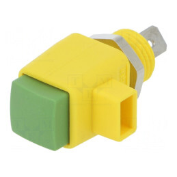 Clemă laborator galben-verde 300VDC 16A nichel | Electronic-mag.ro | Componente Electronice