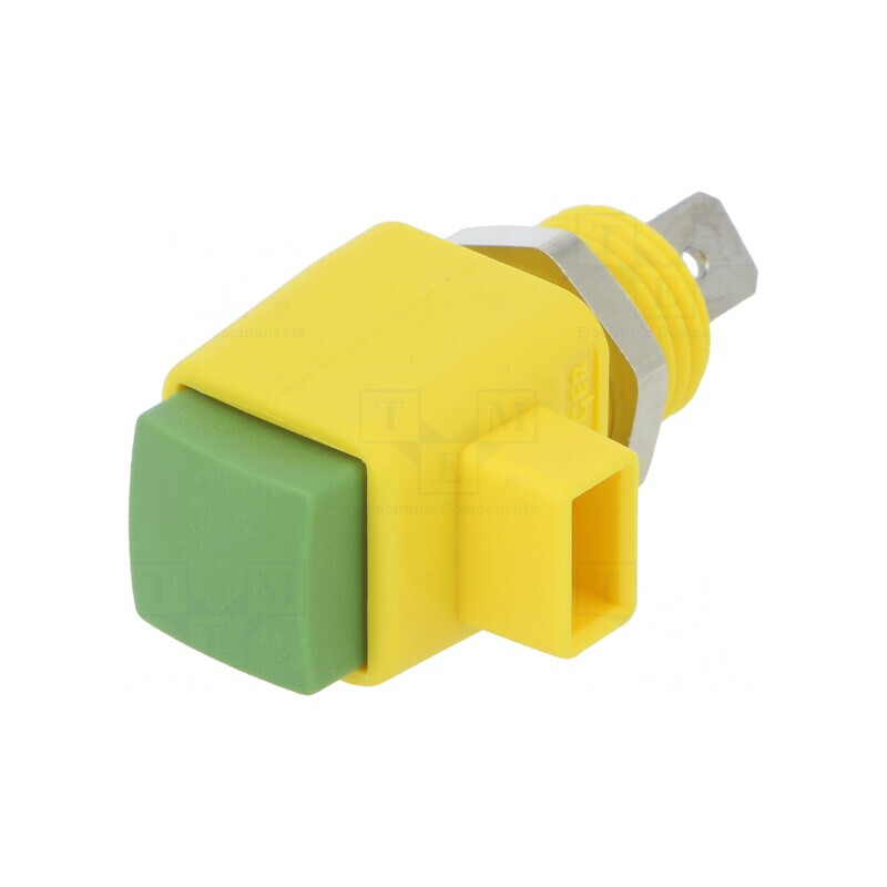 Clemă laborator galben-verde 300VDC 16A nichel | Electronic-mag.ro | Componente Electronice