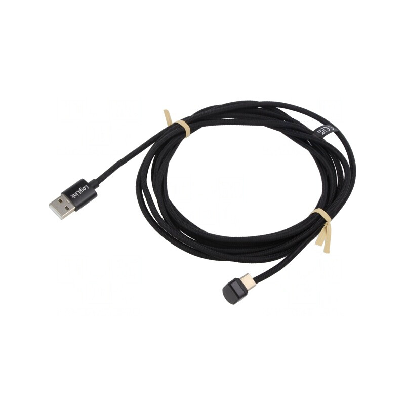 Cablu USB 2.0 USB-C la USB-C unghi 3m negru 60W 3A | Electronic-mag.ro | Componente Electronice