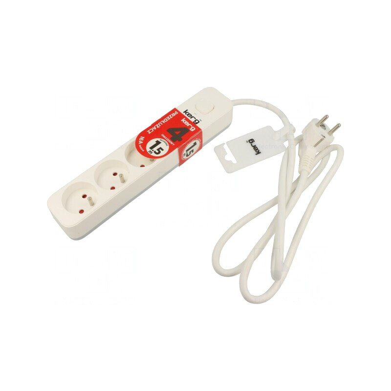 Prelungitor alimentare 4 prize PVC alb 1.5m 16A | Electronic-mag.ro | Componente Electronice
