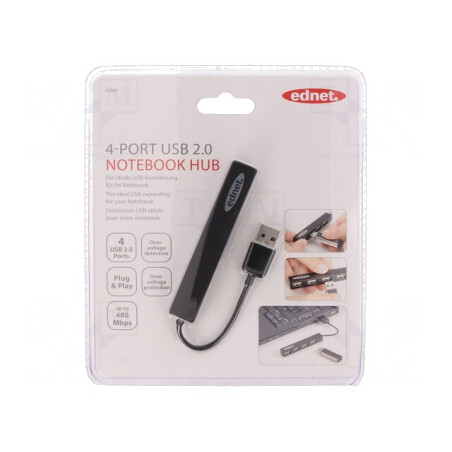 Hub USB 2.0 Negru cu 4 Porturi 480Mbps | Electronic-mag.ro | Componente Electronice