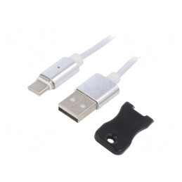 Cablu Magnetic USB 2.0 USB-A la USB-C 1m Alb | Electronic-mag.ro | Componente Electronice
