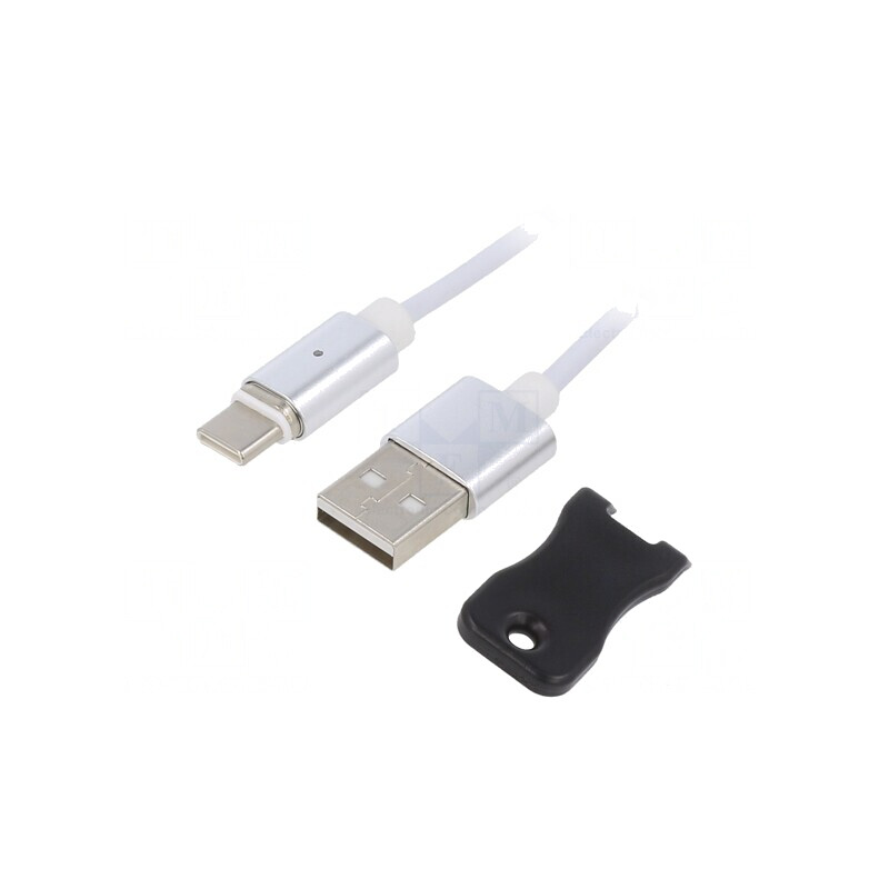 Cablu Magnetic USB 2.0 USB-A la USB-C 1m Alb | Electronic-mag.ro | Componente Electronice