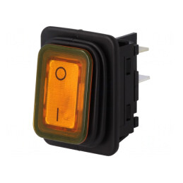 Comutator Basculant DPST ON-OFF 20A/250VAC Galben cu Bec 230V | Electronic-mag.ro | Componente Electronice