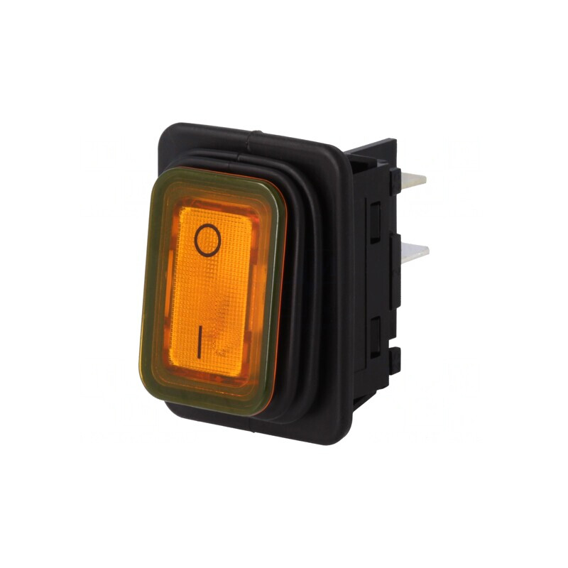 Comutator Basculant DPST ON-OFF 20A/250VAC Galben cu Bec 230V | Electronic-mag.ro | Componente Electronice