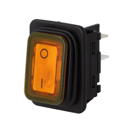 Comutator Basculant DPST ON-OFF 20A/250VAC Galben cu Bec 230V | Electronic-mag.ro | Componente Electronice