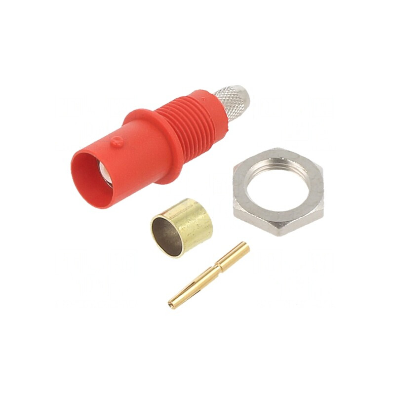 Conector BNC Roșu cu Filet Crimpat pe Panou | Electronic-mag.ro | Componente Electronice