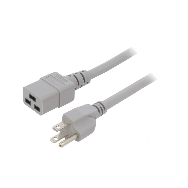 Cablu Alimentare IEC C19 la NEMA 5-15 2m Gri 15A | Electronic-mag.ro | Componente Electronice