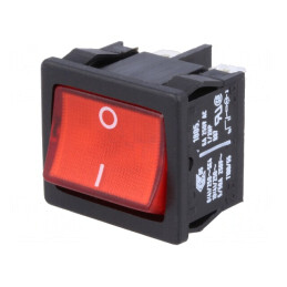 Comutator Rocker DPST ON-OFF 10A 250V Roșu IP40 Cu Bec 230V | Electronic-mag.ro | Componente Electronice