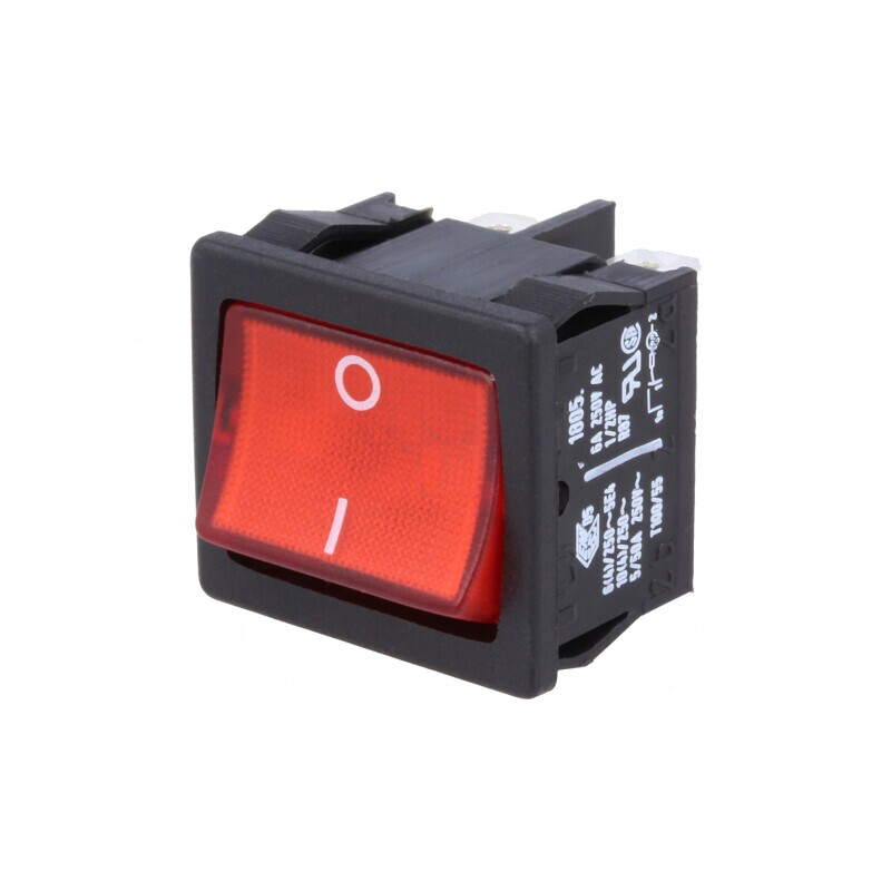 Comutator Rocker DPST ON-OFF 10A 250V Roșu IP40 Cu Bec 230V | Electronic-mag.ro | Componente Electronice