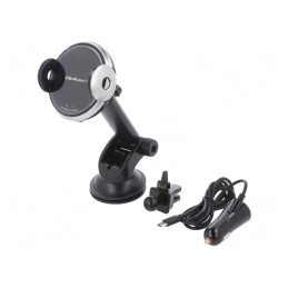 Suport auto negru-argintiu pentru geam USB A/C 15W 1,2m | Electronic-mag.ro | Componente Electronice