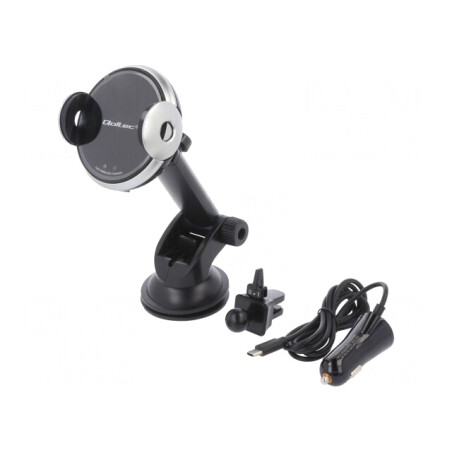 Suport auto negru-argintiu pentru geam USB A/C 15W 1,2m | Electronic-mag.ro | Componente Electronice