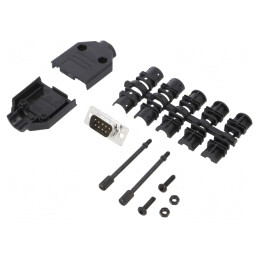 Conector D-Sub 9 PIN Mufă Tată Lipire pe Cablu Negru Set Complet | Electronic-mag.ro | Componente Electronice