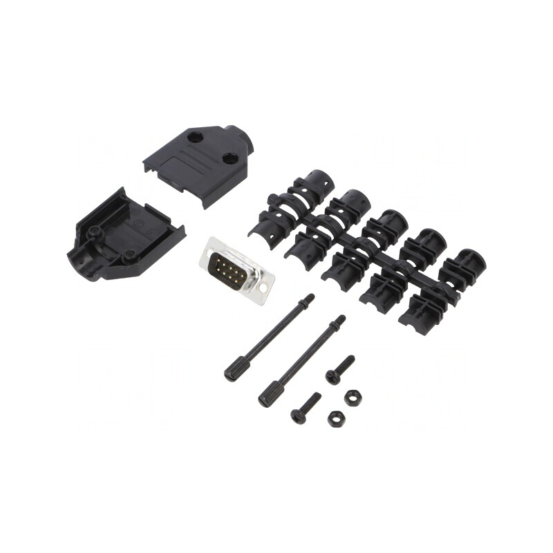 Conector D-Sub 9 PIN Mufă Tată Lipire pe Cablu Negru Set Complet | Electronic-mag.ro | Componente Electronice