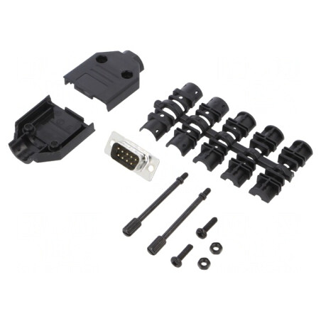 Conector D-Sub 9 PIN Mufă Tată Lipire pe Cablu Negru Set Complet | Electronic-mag.ro | Componente Electronice