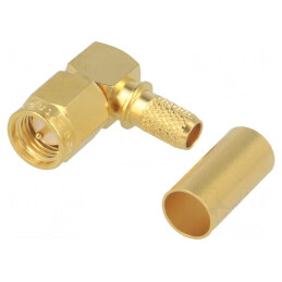 Conector SMA tată unghi 90° 50Ω pentru cablu RG142/RG223/RG400