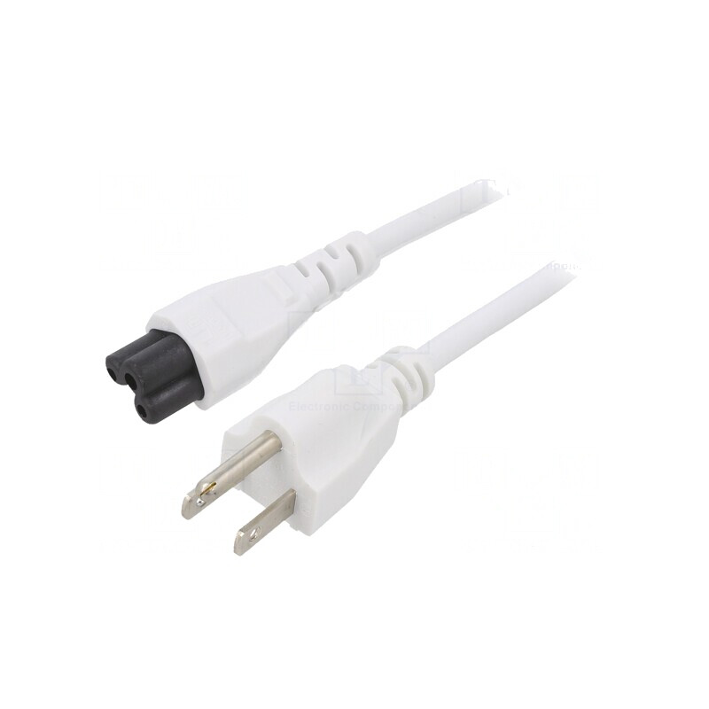 Cablu Alimentare 3x18AWG IEC C5 Mamă NEMA 5-15 Mufă PVC 5m Alb 7A | Electronic-mag.ro | Componente Electronice