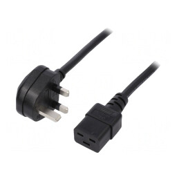 Cablu Electric 3x1,5mm² 1,8m Negru cu Mufă BS 1363 și Conector IEC C19