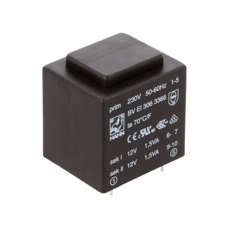 Transformator Încapsulat 3VA 230V la 12V Dual 125mA PCB | Electronic-mag.ro | Componente Electronice