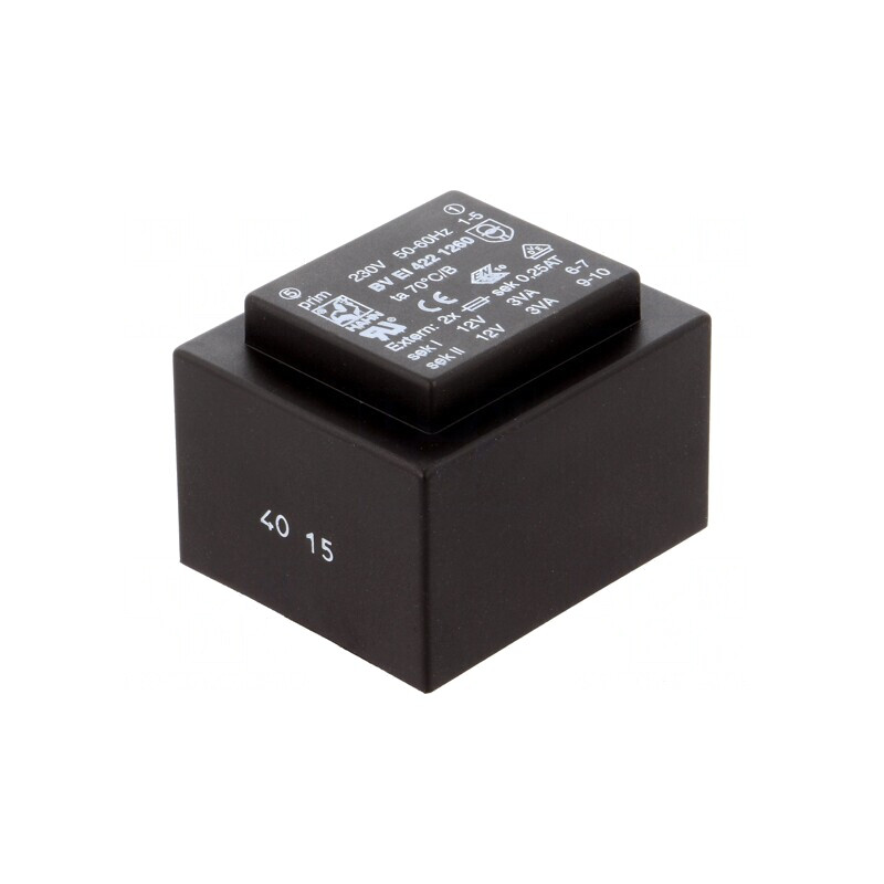 Transformator încapsulat 6VA 230V AC 12V 250mA PCB | Electronic-mag.ro | Componente Electronice