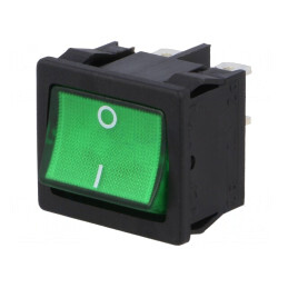 Rocker Switch ON-OFF 12A 250VAC Green IP40 with Indicator 110-230V
