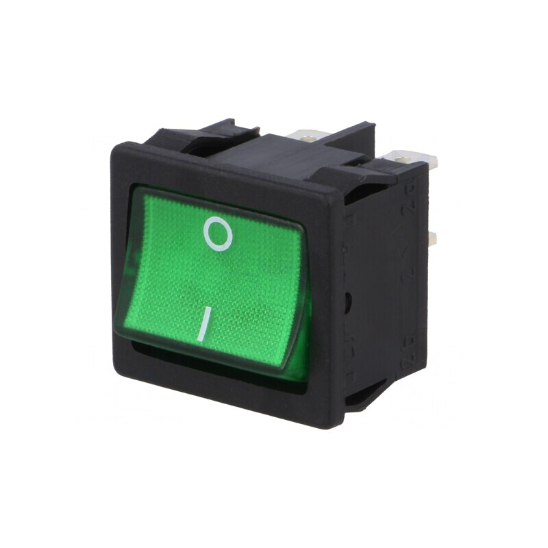 Rocker Switch ON-OFF 12A 250VAC Green IP40 with Indicator 110-230V | Electronic-mag.ro | Componente Electronice