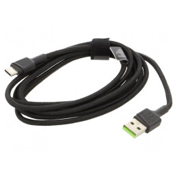 Cablu USB 2.0 USB A la USB C 2m Negru Textilă | Electronic-mag.ro | Componente Electronice