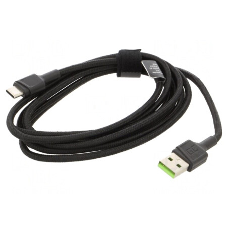 Cablu USB 2.0 USB A la USB C 2m Negru Textilă | Electronic-mag.ro | Componente Electronice