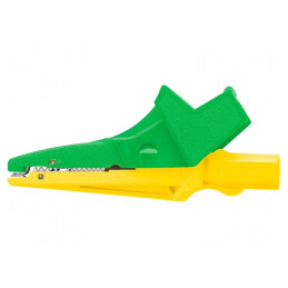 Bornă crocodil 12A 600VDC galben-verde 4mm