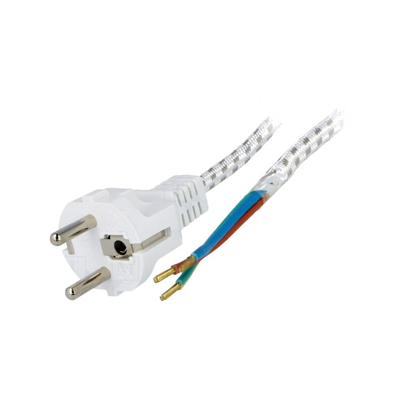 Cablu Textil Alb 3m 3x0,75mm2 CEE 7/7 6A | Electronic-mag.ro | Componente Electronice