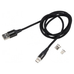 Cablu Magnetic USB 2.0 1m Negru Textil 3A | Electronic-mag.ro | Componente Electronice