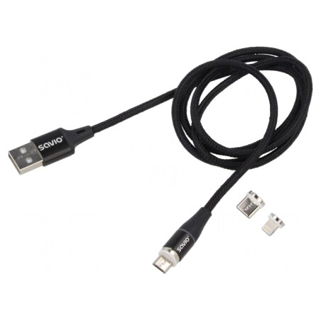 Cablu Magnetic USB 2.0 1m Negru Textil 3A | Electronic-mag.ro | Componente Electronice
