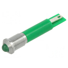 Lampă LED Verde Convex Ø8mm IP67 Alamă | Electronic-mag.ro | Componente Electronice