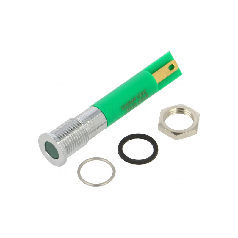 Lumină de Control LED Verde Ø8mm IP67 Alamă 5mm | Electronic-mag.ro | Componente Electronice